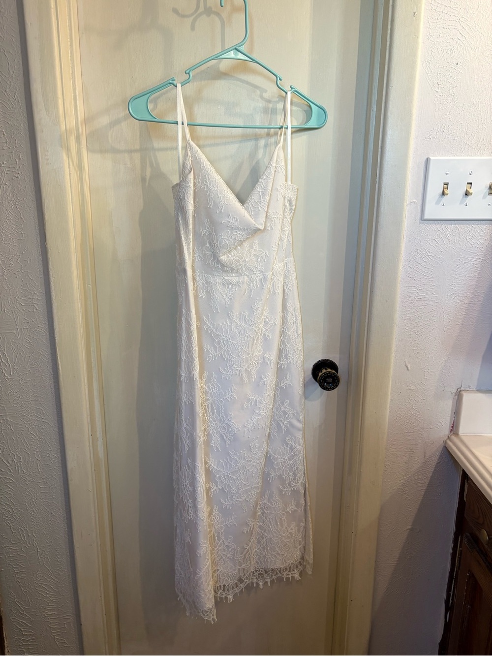 Amsale White Lace Midi Slip Dress